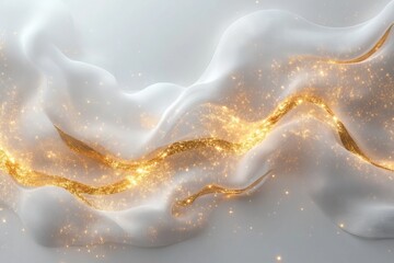 Poster - Abstract sense of elegance with flowing golden textures and soft white fabric blending together