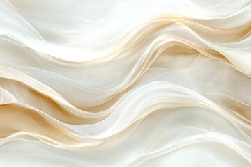 Poster - Fluid waves of soft cream and gold creating an elegant abstract design in a serene and calming atmosphere
