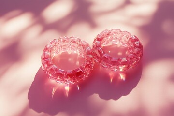 Aufkleber - Decorative pink glass rings with a reflectively textured surface displayed against a soft pink background in natural light