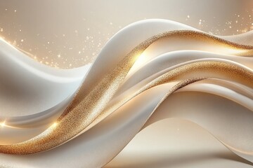 Aufkleber - Soft flowing fabric with golden accents creating an elegant and luxurious atmosphere in a bright setting