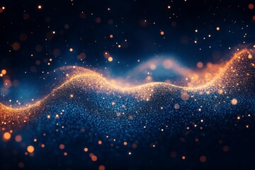 Aufkleber - Colorful shimmering particles creating a wave-like pattern in deep blue and orange tones