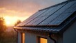 © Viktor - Close-up shot new suburban house roof solar panels. Rain falls, photovoltaic system generates clean energy. Sustainable modern residential home, eco-friendly tech, renewable power.