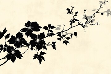 Leinwandbilder - Black floral design with elegant silhouette on a soft cream background for modern decor