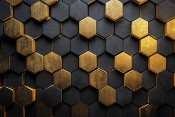 Aufkleber - Hexagonal black and gold pattern creating a striking modern interior design element in contemporary spaces