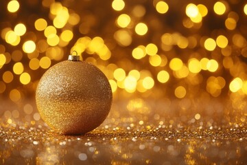 Poster - Shimmering gold ornament nestled among sparkling lights during festive season celebration