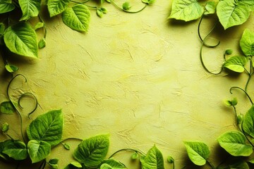 Aufkleber - Natural green leaves framing a textured yellow background creating a vibrant and fresh atmosphere in a garden setting