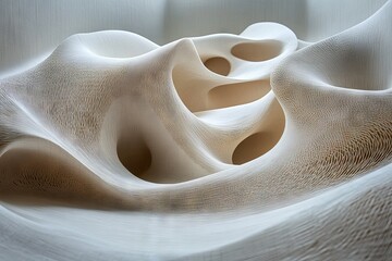 Fototapete - Abstract wave-like structure in soft neutral tones, showcasing intricate patterns and textures in a modern design space