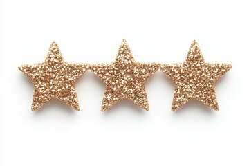 Poster - Three glittering golden stars arranged in a row on a plain background for decoration or celebration purposes