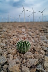 Wall Mural - cactus integrated with wind turbines representing sustainable business