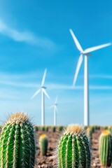 Wall Mural - cactus integrated with wind turbines representing sustainable business