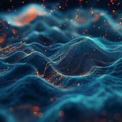 Aufkleber - Abstract Data Visualization: Glowing Waves of Information with Sparkle Light Effect