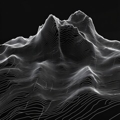 Poster - Abstract Topography: White Contour Lines Depicting a Mountainous Landscape Against a Dark Background