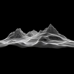 Poster - Abstract Wireframe Landscape: 3D Mountain Range Visualization on a Black Background