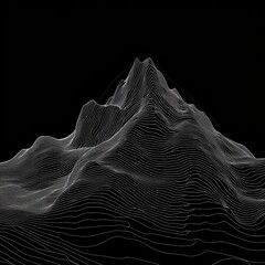Poster - Abstract Wireframe Mountain Range Topography: A Minimalist Landscape in White on Black