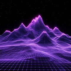 Aufkleber - Neon Purple Wireframe Mountains Under a Starry Sky: A Retro-Futuristic Landscape of Digital Peaks and Celestial Glow