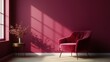© Johannes - Viva magenta is a trend colour year 2023 in the luxury living lounge. Painted mockup wall for art - crimson red burgundy colour. Blank modern room design interior home. Accent carmine red. 3d render.
