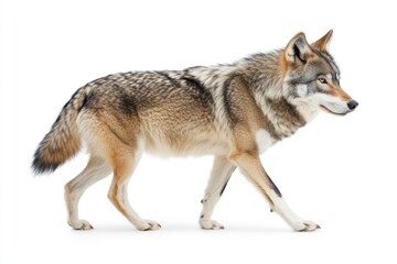  Wolf Walking Profile on White Background Animal Portrait Studio Shot