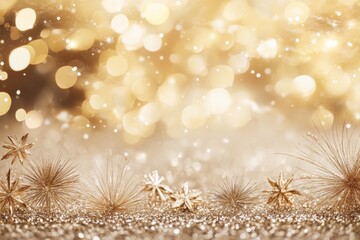Poster - Winter wonderland scene with golden bokeh lights and decorative elements on a shimmering background