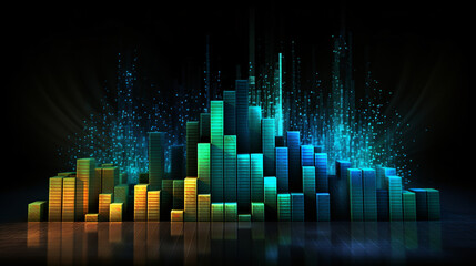 Poster - Two abstract data visualization images, including a bar chart, presented on a green and blue gradient background. Ideal for digital banners, dashboards, business reports, or tech-themed wallpapers.


