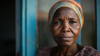 © Meritxell Cid - Elderly African woman with a thoughtful expression stands near a blue door in a rural setting during daytime