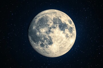 Poster - Full moon shines brightly against a starry night sky, illuminating celestial beauty