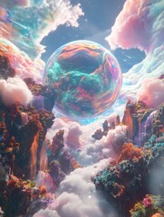 Wall Mural - fantastical planet with swirling clouds and colorful landscapes. Generative AI