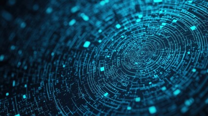 Light data trails illuminating a futuristic 3d abstract neon background digital tunnel with binary code blue flow, creating a vibrant and fast paced technological