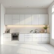 © Mikke - Modern white kitchen interior with contemporary design, clean surfaces, and elegant furniture in a spacious home setting