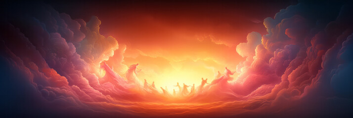 Aufkleber - A spiritually inspired image of ethereal, intertwined figures ascending in a luminous dance toward