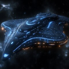 Wall Mural - futuristic spaceship exploring nebula, cosmic background, sci-fi artwork