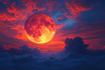Aufkleber - Majestic full moon illuminating colorful clouds at dusk