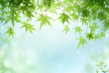 Fototapete - Bright green leaves glisten under soft sunlight in a serene outdoor setting