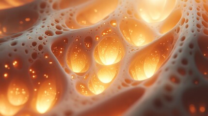 Wall Mural - abstract render of bubbly, soft, glowing structures with bright light shining through openings