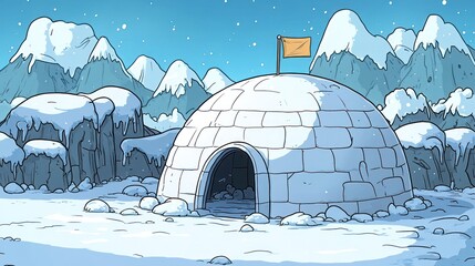 Wall Mural - snowy landscape featuring an igloo with a small flag