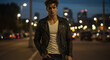 © PicAura - Man in leather jacket on city street at night portrait
