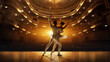 © Lustre Art Group  - Romantic ballet duo in dramatic pose, golden spotlight illuminating delicate movement. Concept of classical dance, art and grace, beauty, choreography in emotional connection.