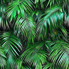 Wall Mural - Lush tropical jungle pattern with vibrant green palm leaves