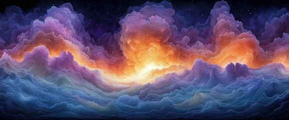 Wall Mural - Vibrant, surreal cloudscape; fiery hues above cool, rolling waves of clouds