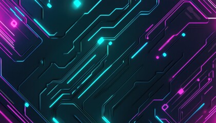 Fototapete - Abstract Futuristic Circuit Board with Glowing Neon Lines