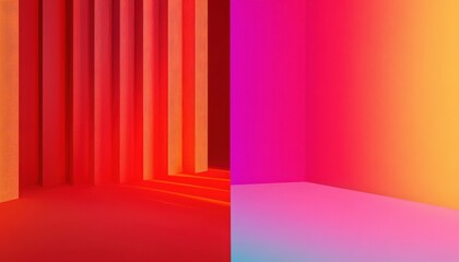 Poster - Abstract Red Pink and Orange Gradient Background with Geometric Lines