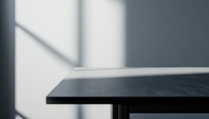 Aufkleber - Dark Gray Table Surface with Sunlight Shadows and White Wall Background