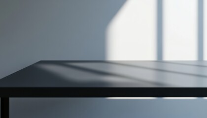 Aufkleber - Empty Black Table With White Wall Background And Sunlight Shadows