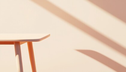 Poster - Light Wood Table Against a Peach Wall with Sunlight Shadows