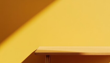Aufkleber - Rustic Wooden Table Against a Yellow Wall with Sunlight