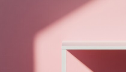 Poster - White Shelf Against Pastel Pink Wall with Light and Shadow