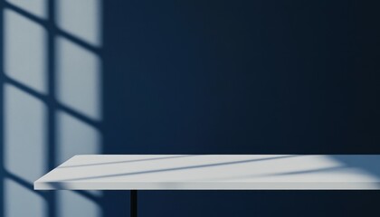 Aufkleber - White Table Against a Blue Wall with Window Light Shadow
