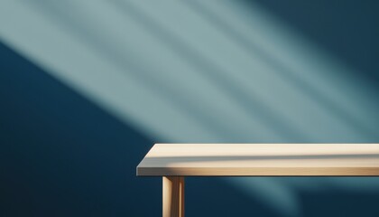 Aufkleber - Wooden Tabletop Against a Blue Wall in Sunlight