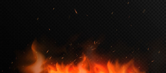 Aufkleber - Realistic fire flames with flickering sparks and smoke on a dark background. Perfect for visual effects, burning scenes, explosions or fantasy magic projects.