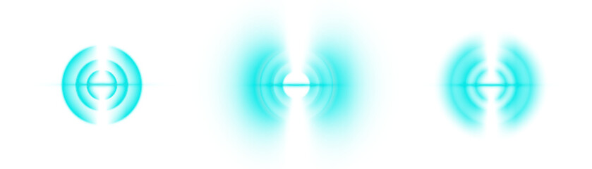 Aufkleber - Set of glowing radial waves in blue neon style on white background. Perfect for sound pulses, radar effects, signal visualizations, tech UI elements, or futuristic interfaces.
