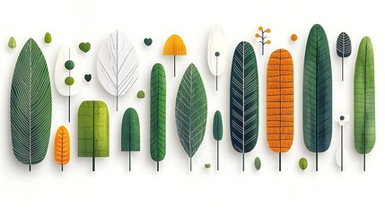 Stylized Tree and Leaf Illustrations Nature Design